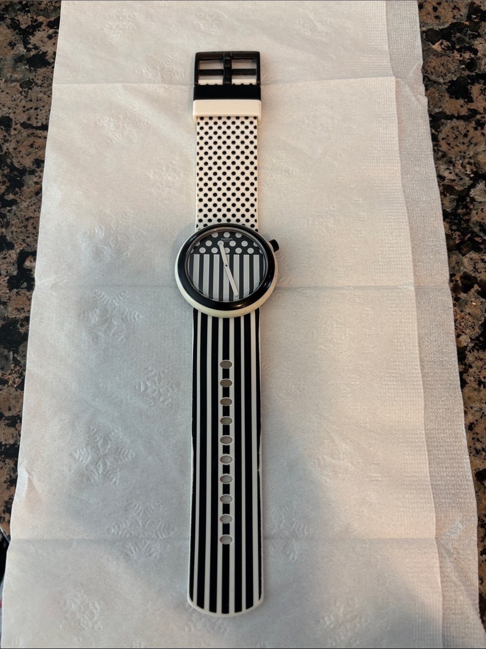 Swatch Black and White Striped & Polka Dot Watch